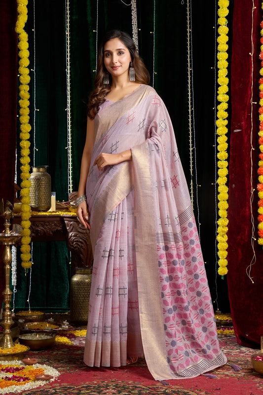 Purple Lightweight Spun Cotton Saree with Zari Border – Elegant Daily & Office Wear Saree