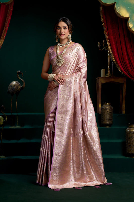 Light Pink Silk Blend Woven Saree – Elegant Designer Wedding & Festive Wear Saree for Women