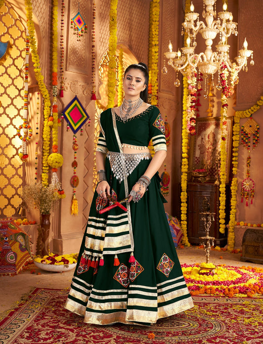 Green Traditional Viscose Rayon Premium Navratri Lehenga Choli