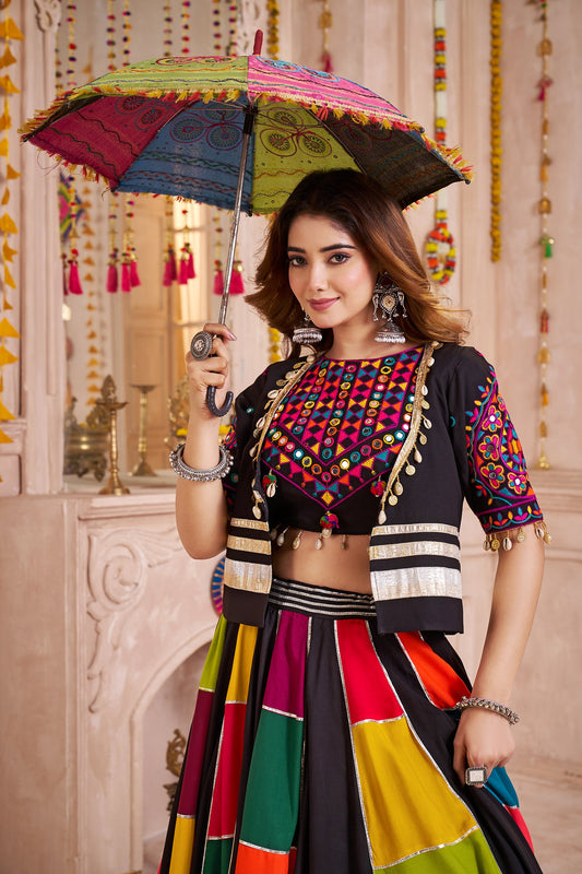 Multi Color Viscose CottonColor Patch Work Navratri Lehenga Choli