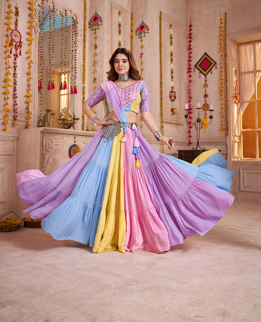 Gorgeous Multi Color Viscose Cotton Kutchi Patch Work Navratri Lehenga Choli