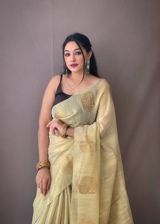 Off White Zari Woven Tissue Silk Sarees With Chit Pallu