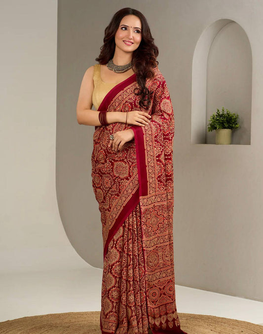 Ajrakh Printed Soft Modal Silk Digital Print Saree