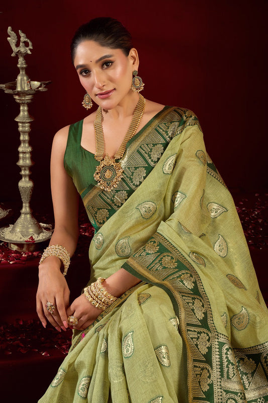 Green Fancy Modal Banarasi Zari Saree with Premium Zhallar Border – Designer Festive Party Wear Saree