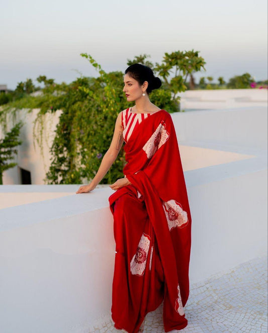 Ajrakh Printed Soft Modal Silk Natural Print Saree