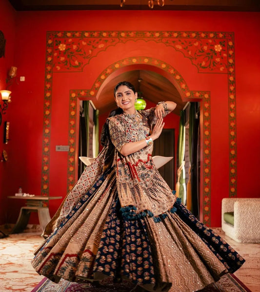 Multicolor Cream Graceful Mirror Work Lehenga Choli with Designer Dupatta for Festive Ethnic Wear for Women