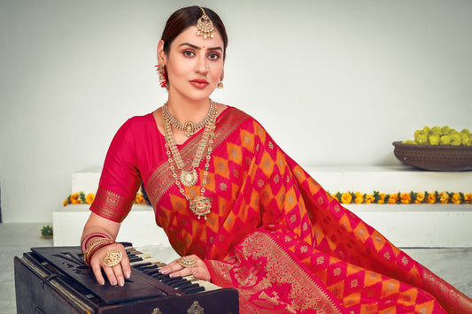 Pink Banarasi Silk With Zari Weaving Silk Exclusive Saree