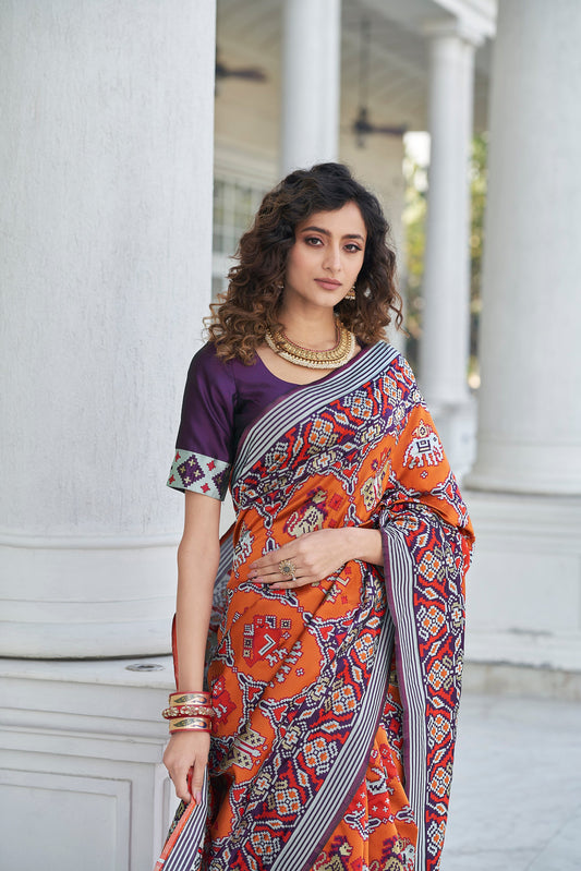 Purple Color Beautiful Zari Patola Weaving Work Stylish Saree