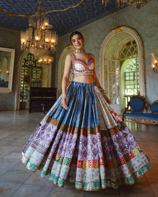 Multicolor Graceful Mirror Work Lehenga Choli with Designer Dupatta for Festive Ethnic Wear for Women