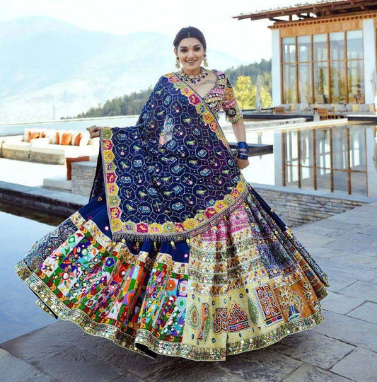 Blue Colorful Marden Mirror Work Lehenga Choli with Designer Dupatta for Festive Ethnic Wear for Women