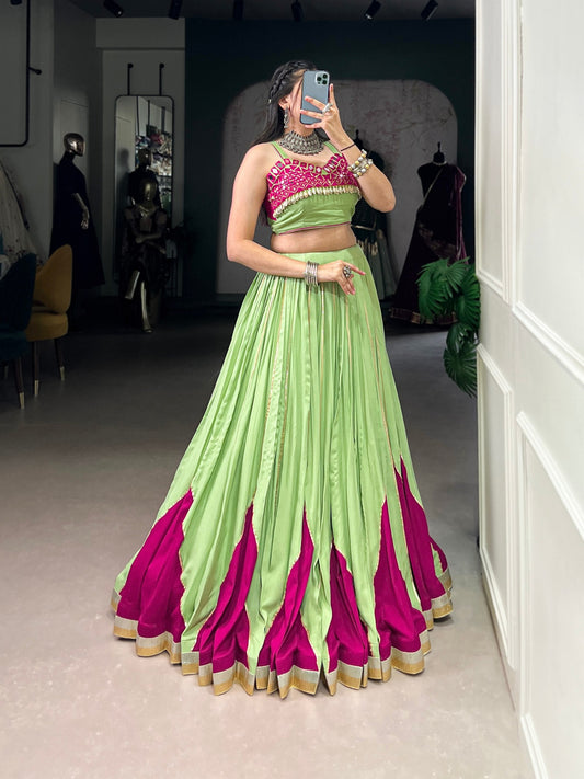 Parrot Pure Rayon Original Mirror With Kodi Work Navaratri Lehenga Choli