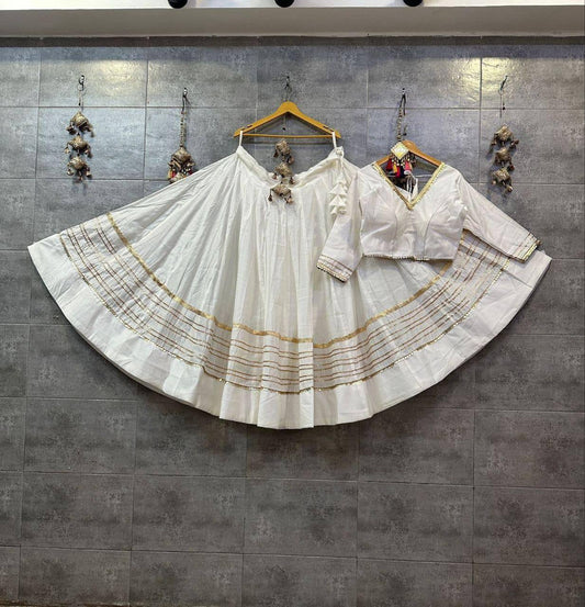 White Navratri Chaniya Choli - Rayon Cotton with Heavy Gota Patti Work & Lining with Canvas