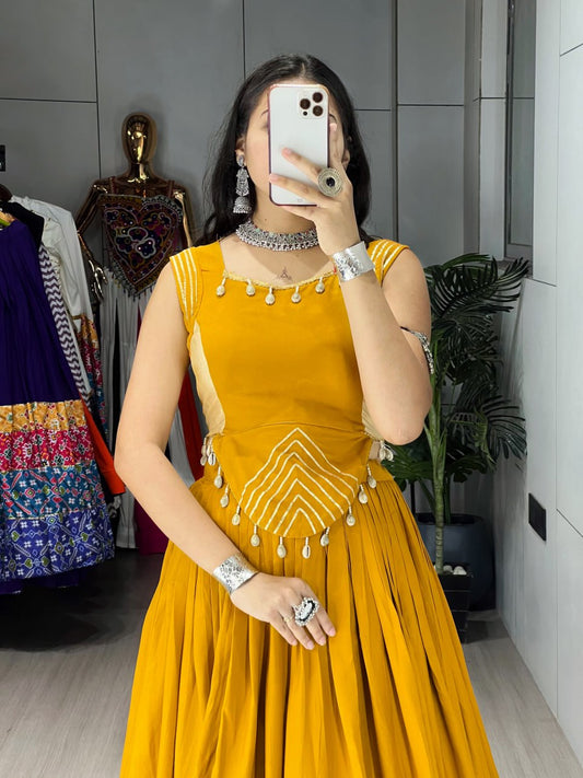 Musterd Pure Rayon Cotton Gamthi With Real Mirror Work Navratri Lehenga Choli