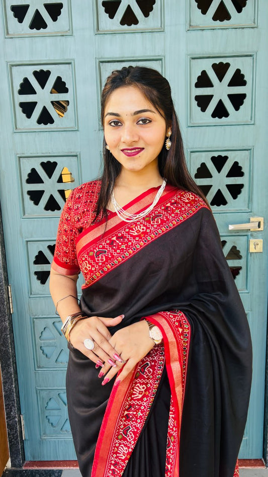 Black Soft Mul Mul Cotton Silk Kalamkari Prints Saree
