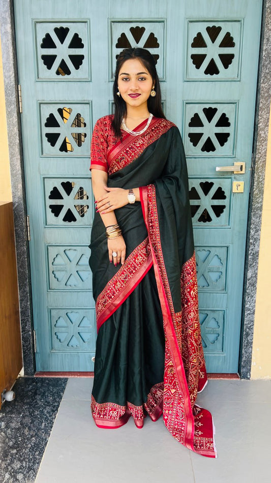 Dark Green Soft Mul Mul Cotton Silk Kalamkari Prints Saree