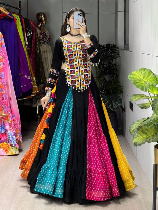 Multicolor Pure Rayon Cotton & Faux Georgette Kali Navratri Lehenga Choli