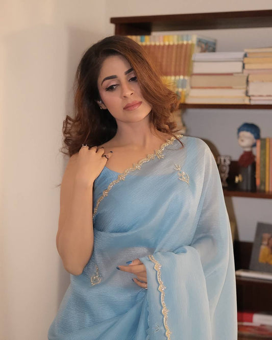 Sky Diamond Hand Work Beautiful And Captivating Designer Saree