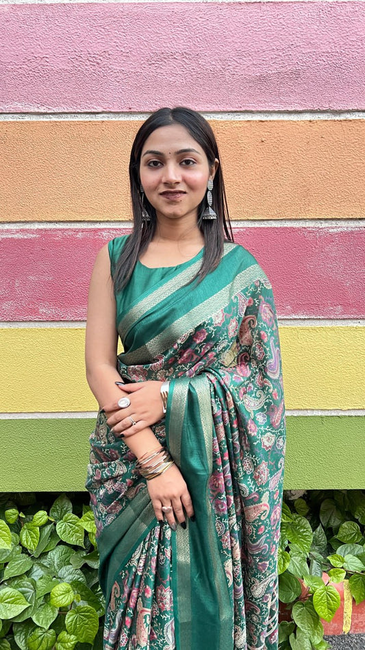 Green Premium Marshmallow Rich Zari Border Saree Saree