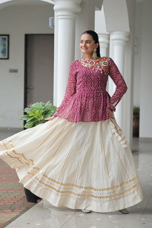 Maroon Attractive Gota Patti Lace Navratri Special Lehenga