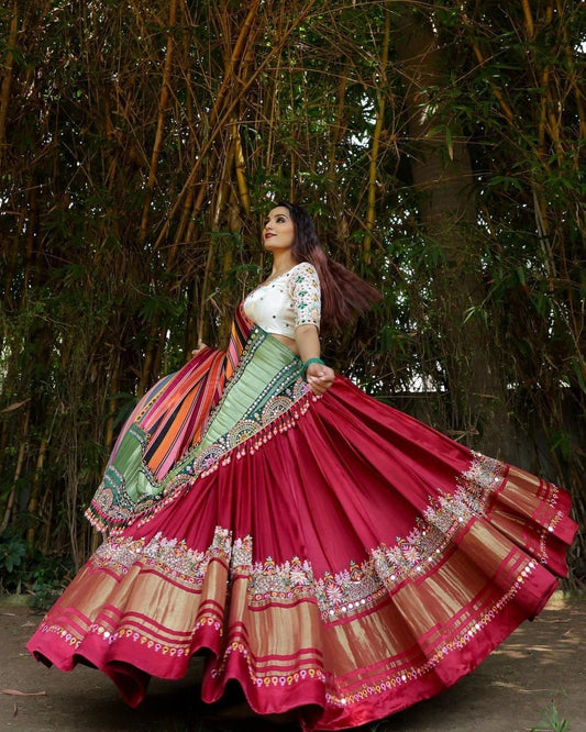 Multicolor Stylish Elegant Mirror Work Lehenga Choli with Designer Dupatta for Festive Ethnic Wear for Women
