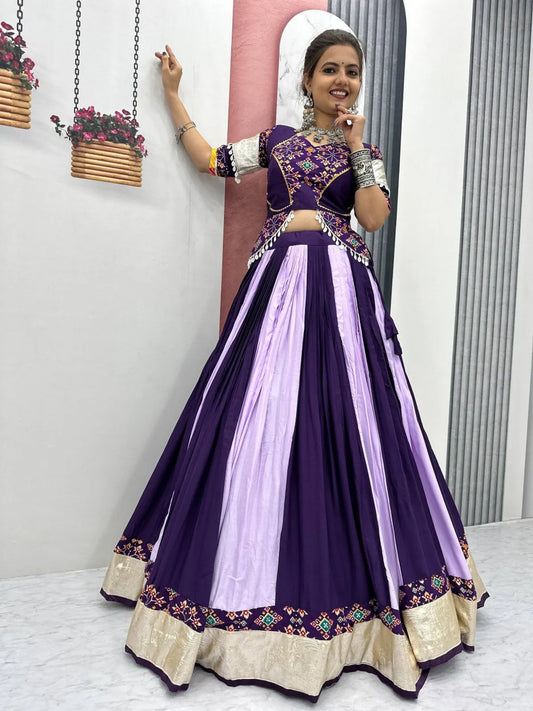 Women's Ethnic Navratri Purple Lehenga Choli with Embroidered Blouse & Bandhani Dupatta
