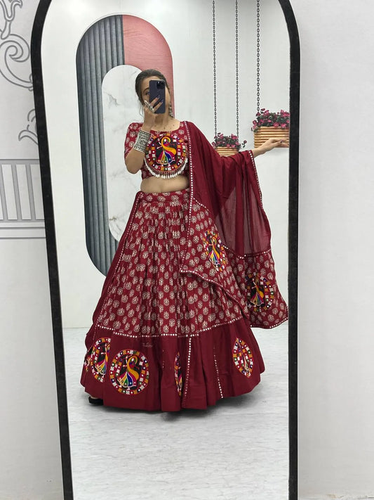 Women's Ethnic Navratri Lehenga Choli with Embroidered Blouse & Bandhani Dupatta