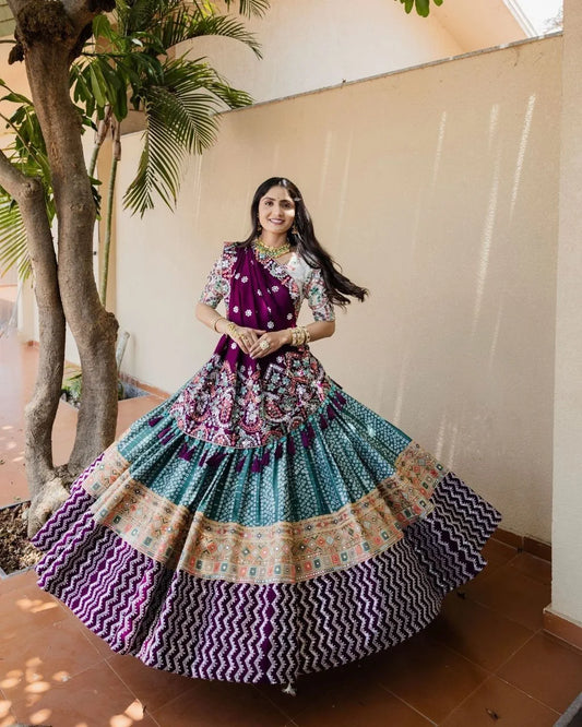 Multicolor Graceful Mirror Work Lehenga Choli with Designer Dupatta for Festive Ethnic Wear for Women