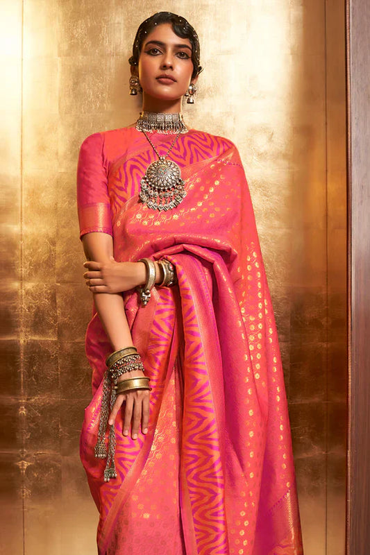 Latest Dark Pink Colour Handloom Zari Weaving Saree