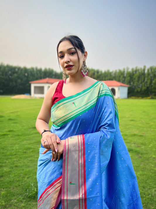 Light Denim New Concept Paithani Silk Woven Saree