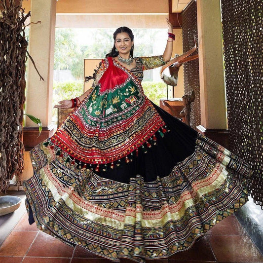 Black Fancy Graceful Mirror Work Lehenga Choli with Designer Dupatta for Festive Ethnic Wear for Women