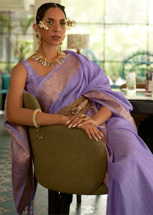 Purple Mountains Majesty Zari Woven Tussar Silk Saree