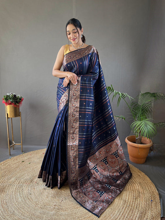 Navy Zari Woven Lining Zari Weaving Design Banarasi Saree