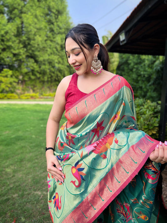 RAMA PURE PAITHANI WITH ALL OVER ZARI AND MEENAKARI WEAVES SAREE