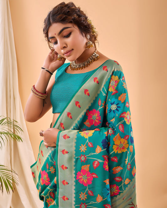 Rama Kashmiri Pashmina Jaal Silk Woven Meenakari Work Saree