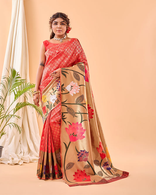 Red Fulrani Paithani Silk Woven Saree