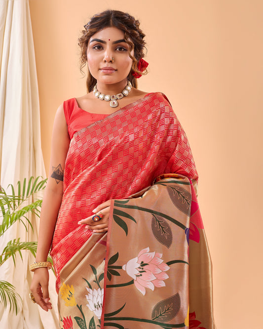 Red Fulrani Paithani Silk Woven Saree