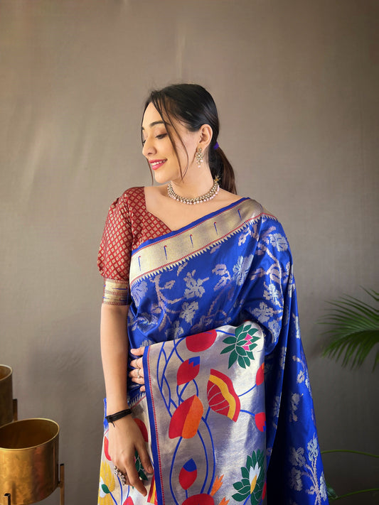 Voilet Pure Soft Paithani Silk Saree