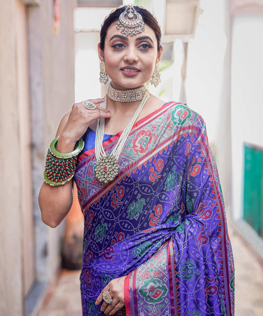 Violet Soft Elegant Patola Silk With All Over Meenakari Patola Weaving Saree