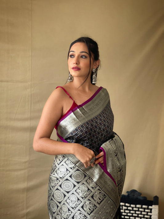 Thunder Black Kanjivaram Silk Saree