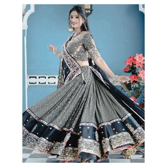 Black And White Graceful Mirror Work Lehenga Choli with Designer Dupatta for Festive Ethnic Wear for Women