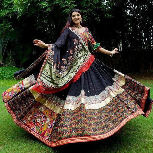 Black Marden Mirror Work Lehenga Choli with Designer Dupatta for Festive Ethnic Wear for Women