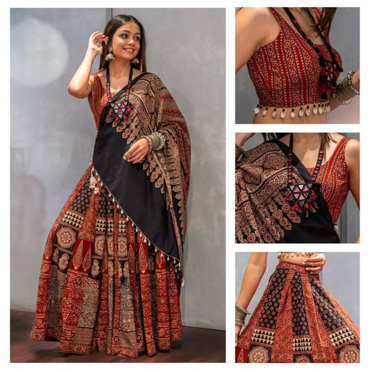 COFFEE ROCK WITH THIS PRINTED AND KODI LACE NAVRATRI LEHENGA CHOLI