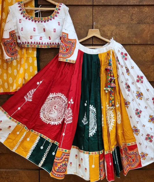 Multicolor Graceful Mirror Work Lehenga Choli with Designer Dupatta for Festive Ethnic Wear for Women