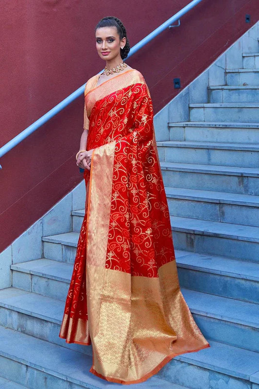 Chilli Red Colored Festive Wear Patola Woven Silk Saree