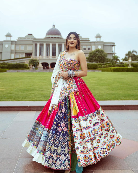 Pink Colour Fancy Digital Print Work And Real Mirror Work Navratri Lehenga Choli