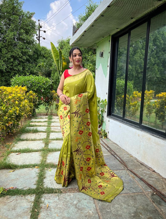 Olive Green Paithani Big Border Woven Saree