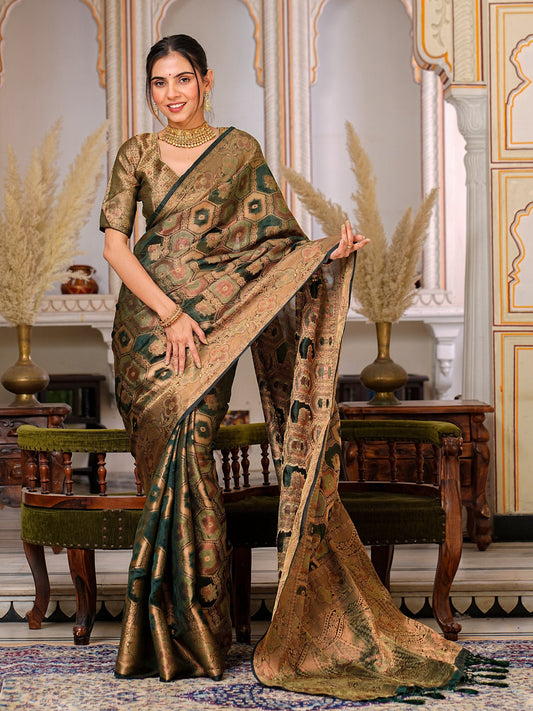 Pure Organza Saree Exuding Regal Charm With Its Rich Pallu And Intricate Brocade