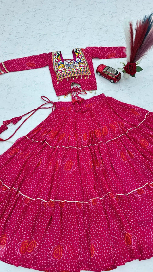 Designer Faux Georgette Pink Navratri Lehenga Choli with Codi Work for Women with Heavy Flare