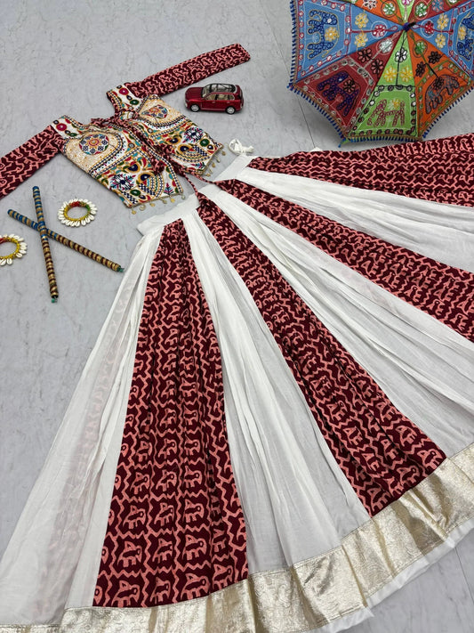 Pure Cotton Navratri Chaniya Choli 6 Meter Flair with Gamathi Work