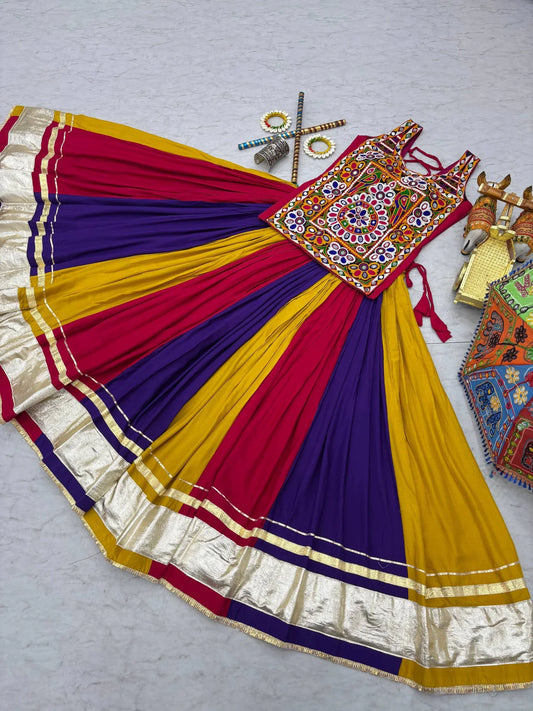Navratri Special Pure Cotton Flared Chaniya Choli with Gamathi Mirror Work Top